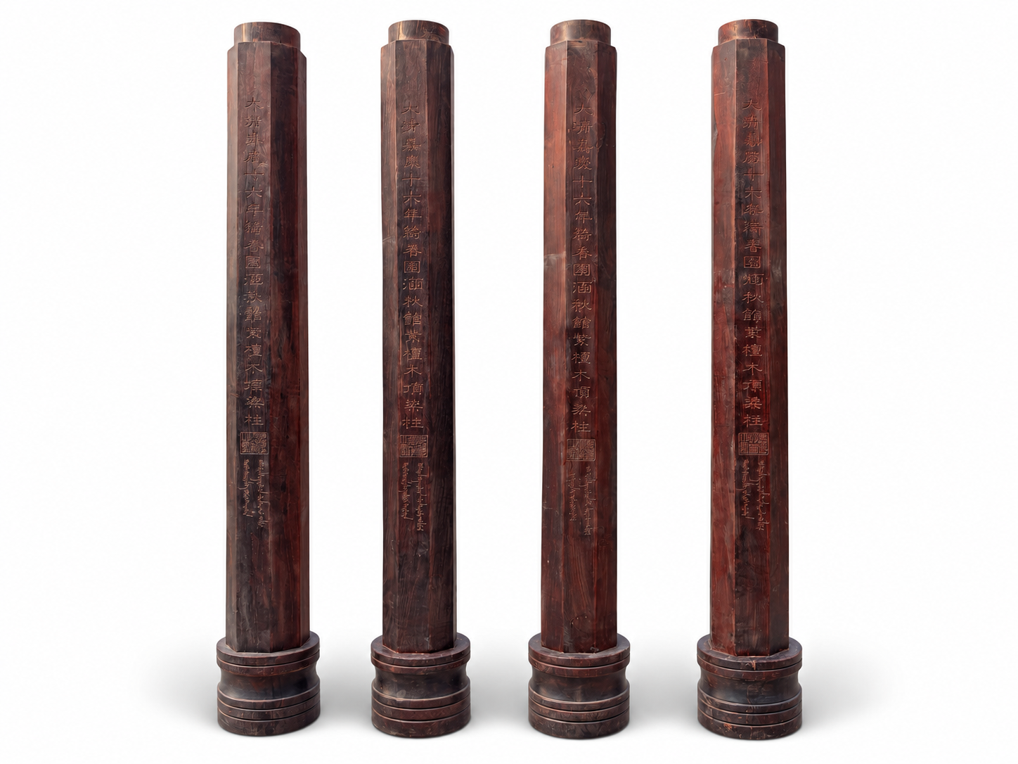 Qing Dynasty Sandalwood octagonal hand-carved pillars