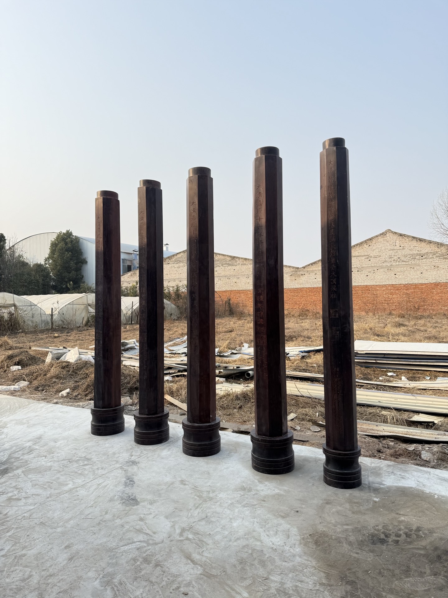 Qing Dynasty Sandalwood octagonal hand-carved pillars