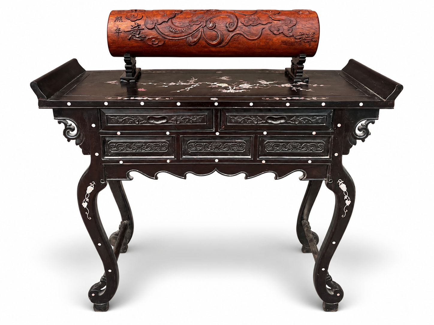 Qing Dynasty Rosewood covered with Venus ox hair pattern smooth polishing colored shell case