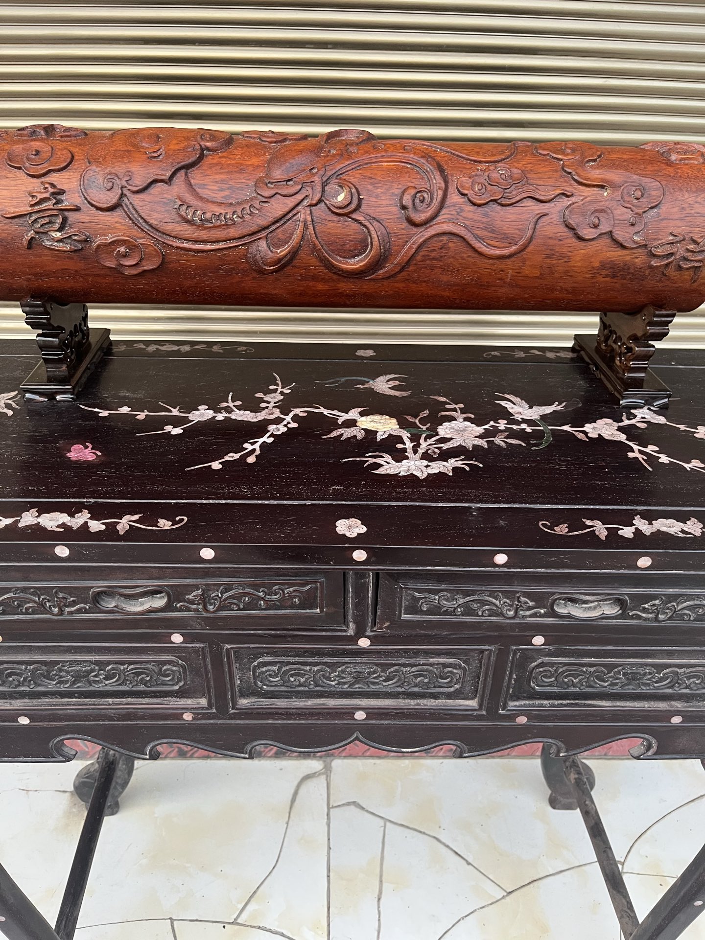 Qing Dynasty Rosewood covered with Venus ox hair pattern smooth polishing colored shell case