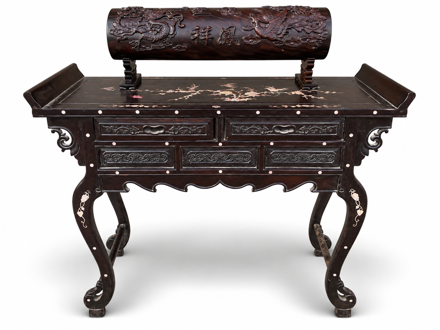 Qing Dynasty Rosewood covered with Venus ox hair pattern smooth polishing colored shell case