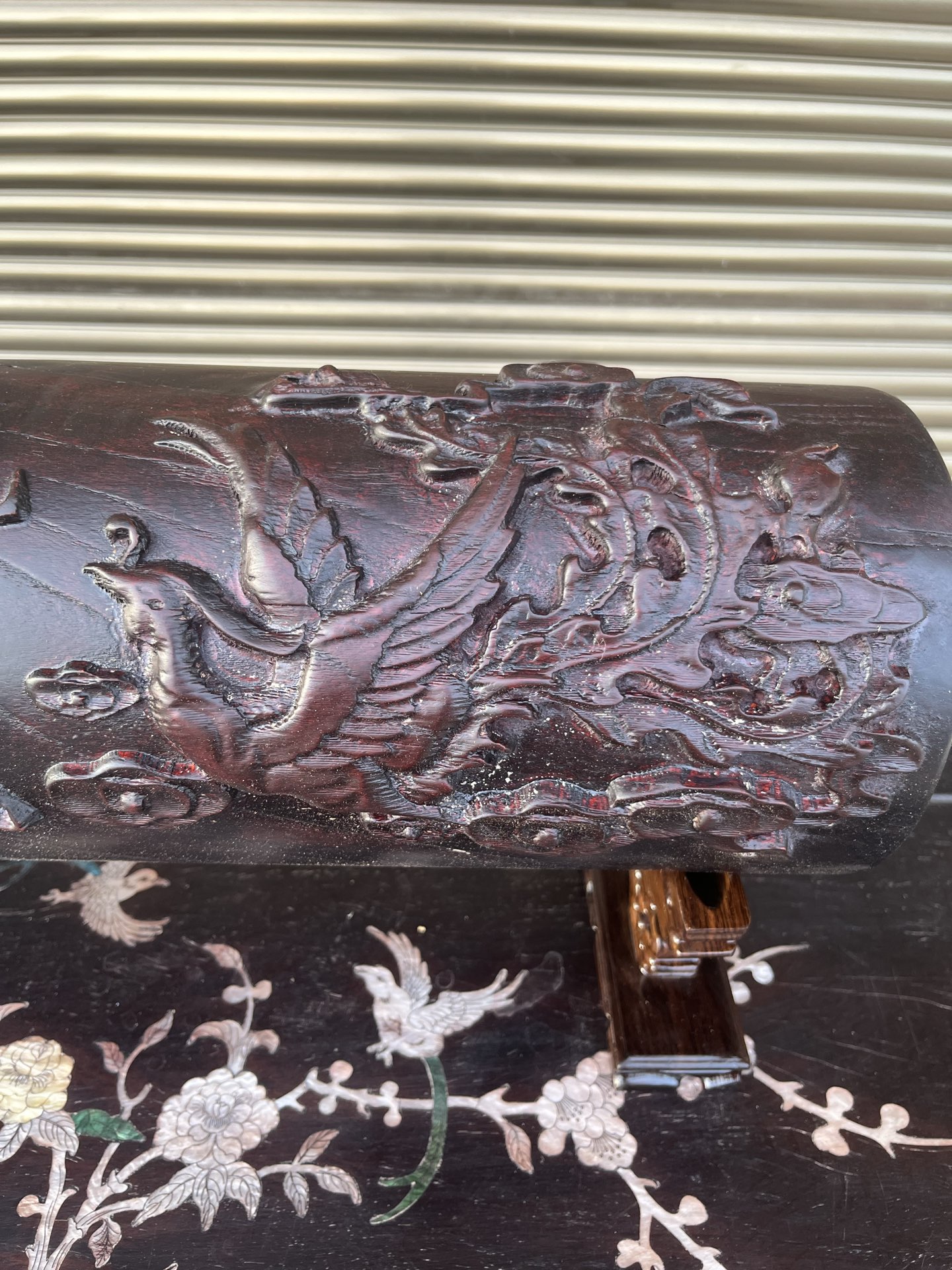 Qing Dynasty Rosewood covered with Venus ox hair pattern smooth polishing colored shell case