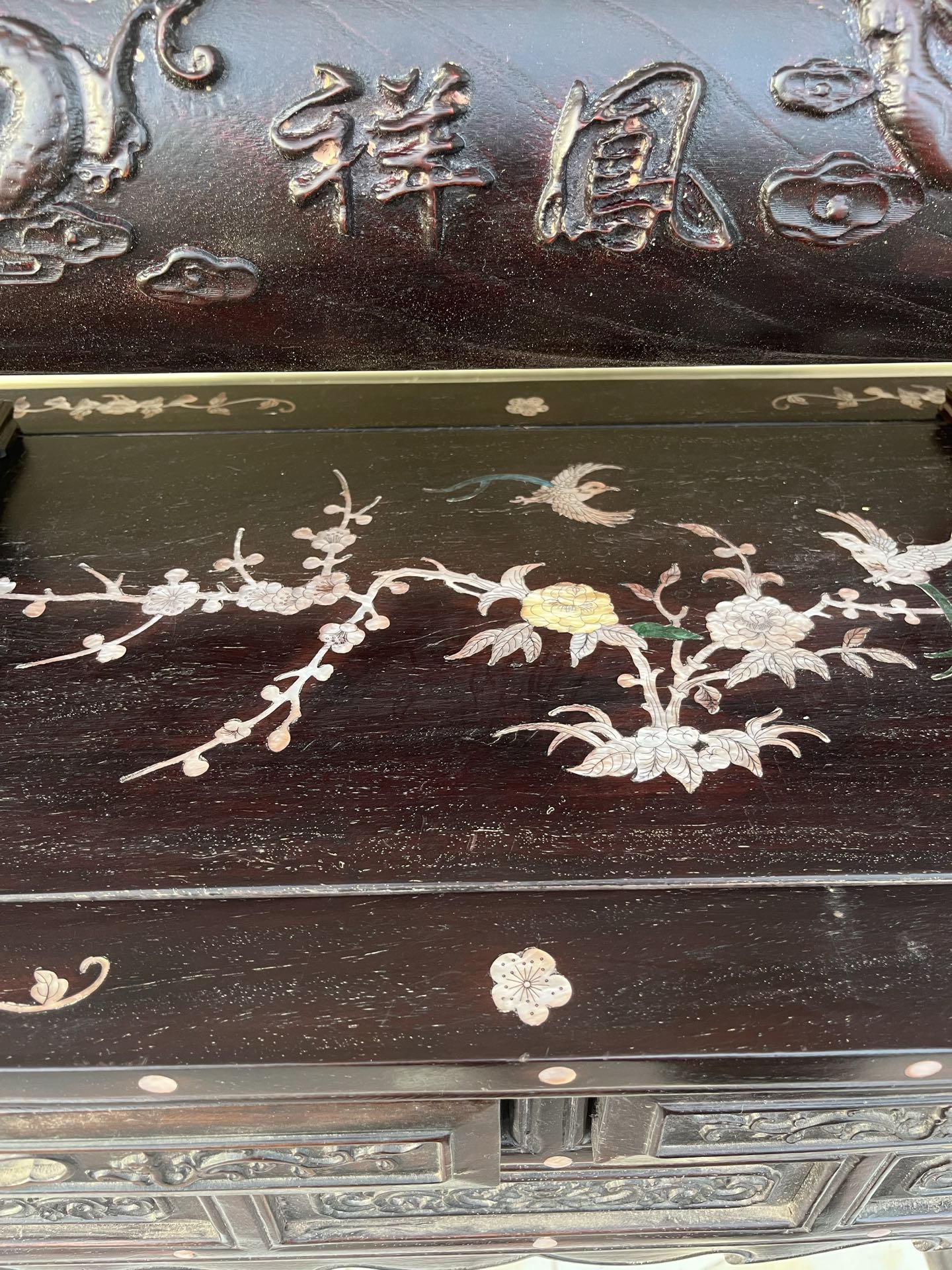 Qing Dynasty Rosewood covered with Venus ox hair pattern smooth polishing colored shell case