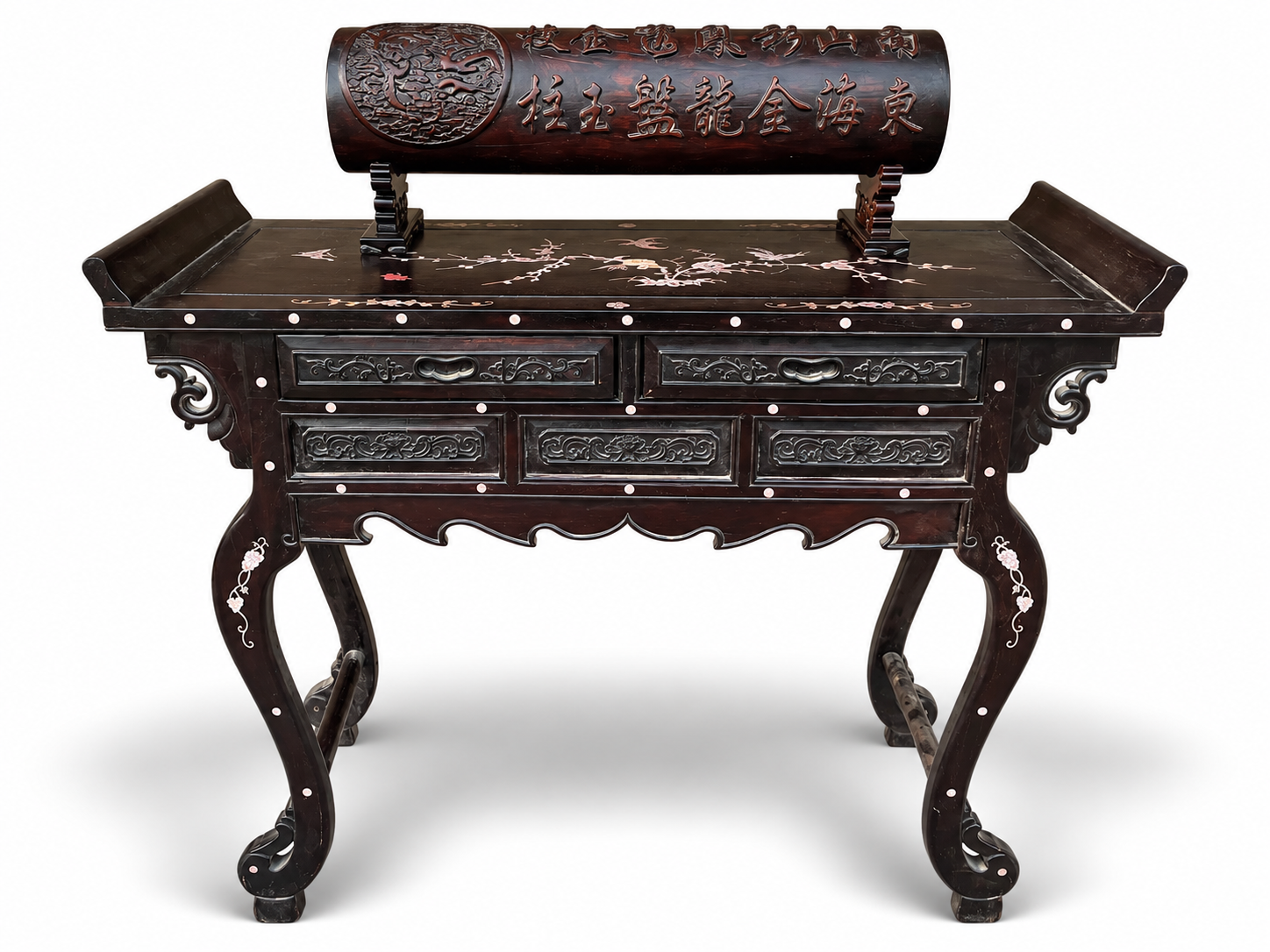 Qing Dynasty Rosewood covered with Venus ox hair pattern smooth polishing colored shell case