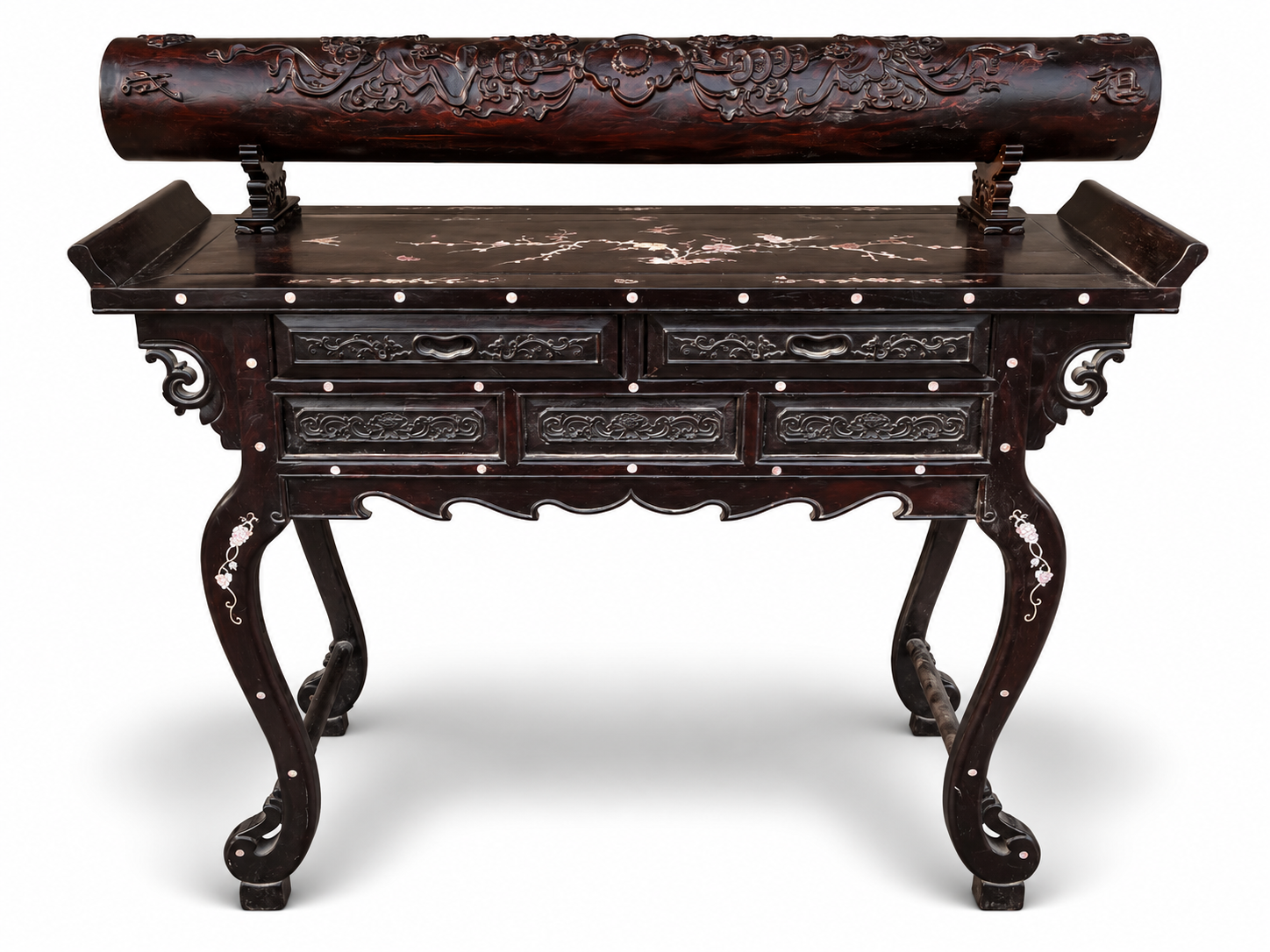 Qing Dynasty Rosewood covered with Venus ox hair pattern smooth polishing colored shell case