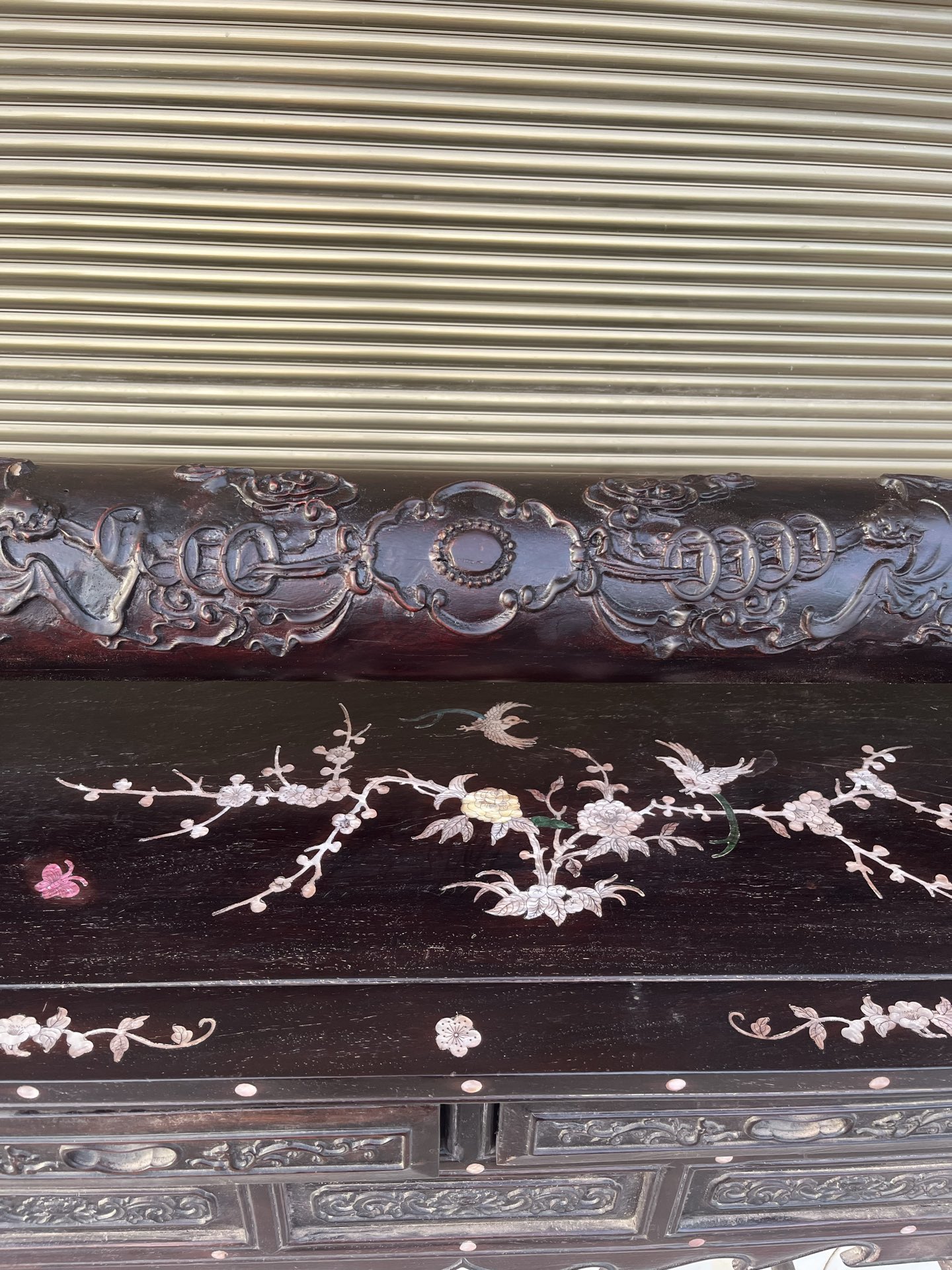 Qing Dynasty Rosewood covered with Venus ox hair pattern smooth polishing colored shell case