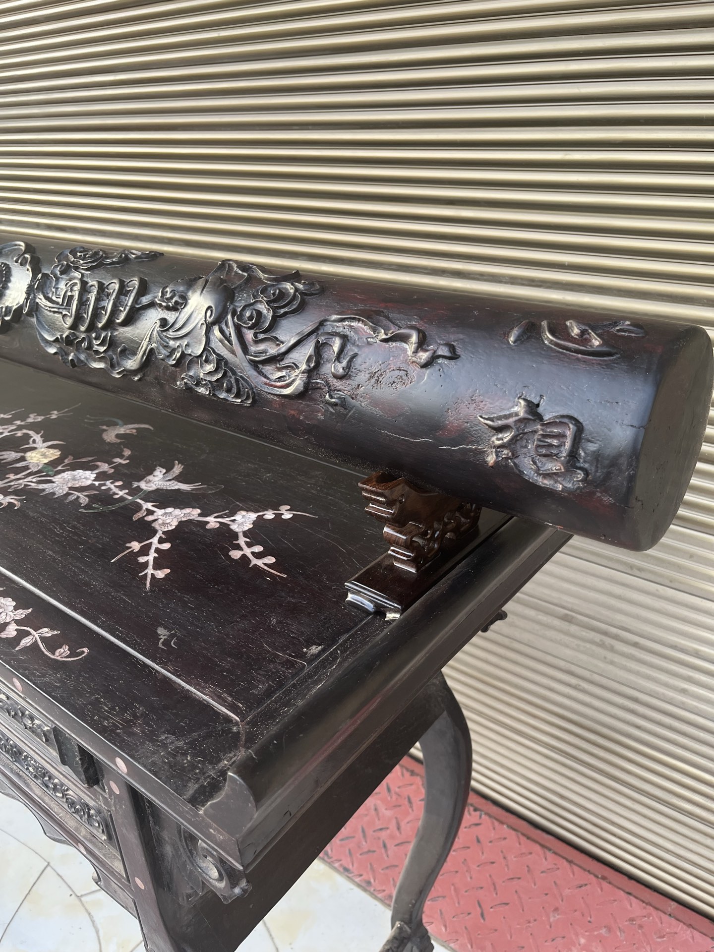 Qing Dynasty Rosewood covered with Venus ox hair pattern smooth polishing colored shell case