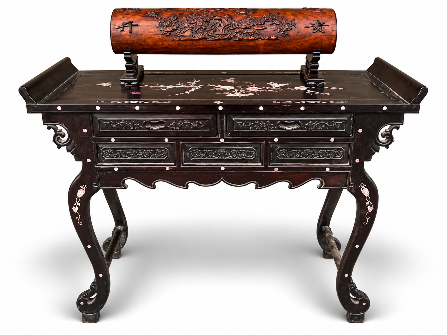 Qing Dynasty Rosewood covered with Venus ox hair pattern smooth polishing colored shell case