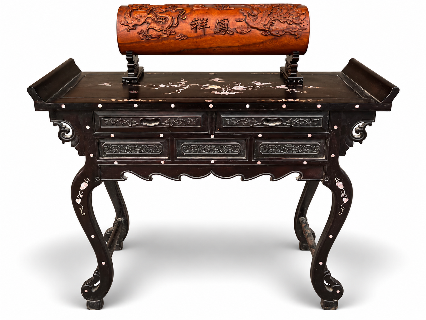 Qing Dynasty Rosewood covered with Venus ox hair pattern smooth polishing colored shell case