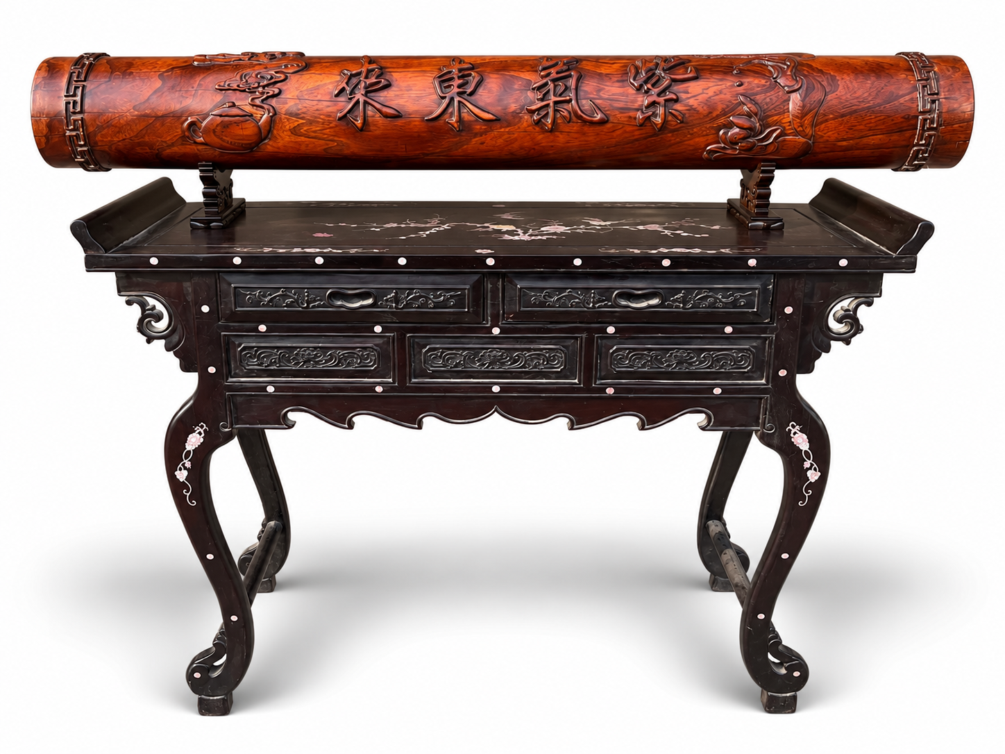 Qing Dynasty Rosewood covered with Venus ox hair pattern smooth polishing colored shell case