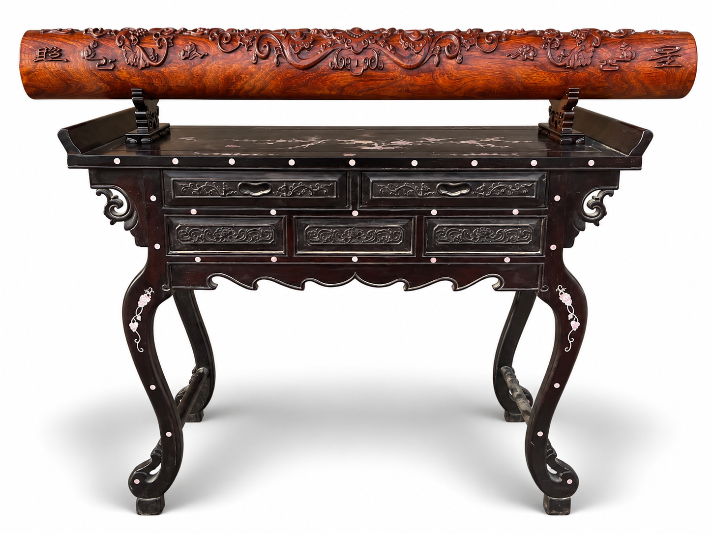 Qing Dynasty Rosewood covered with Venus ox hair pattern smooth polishing colored shell case