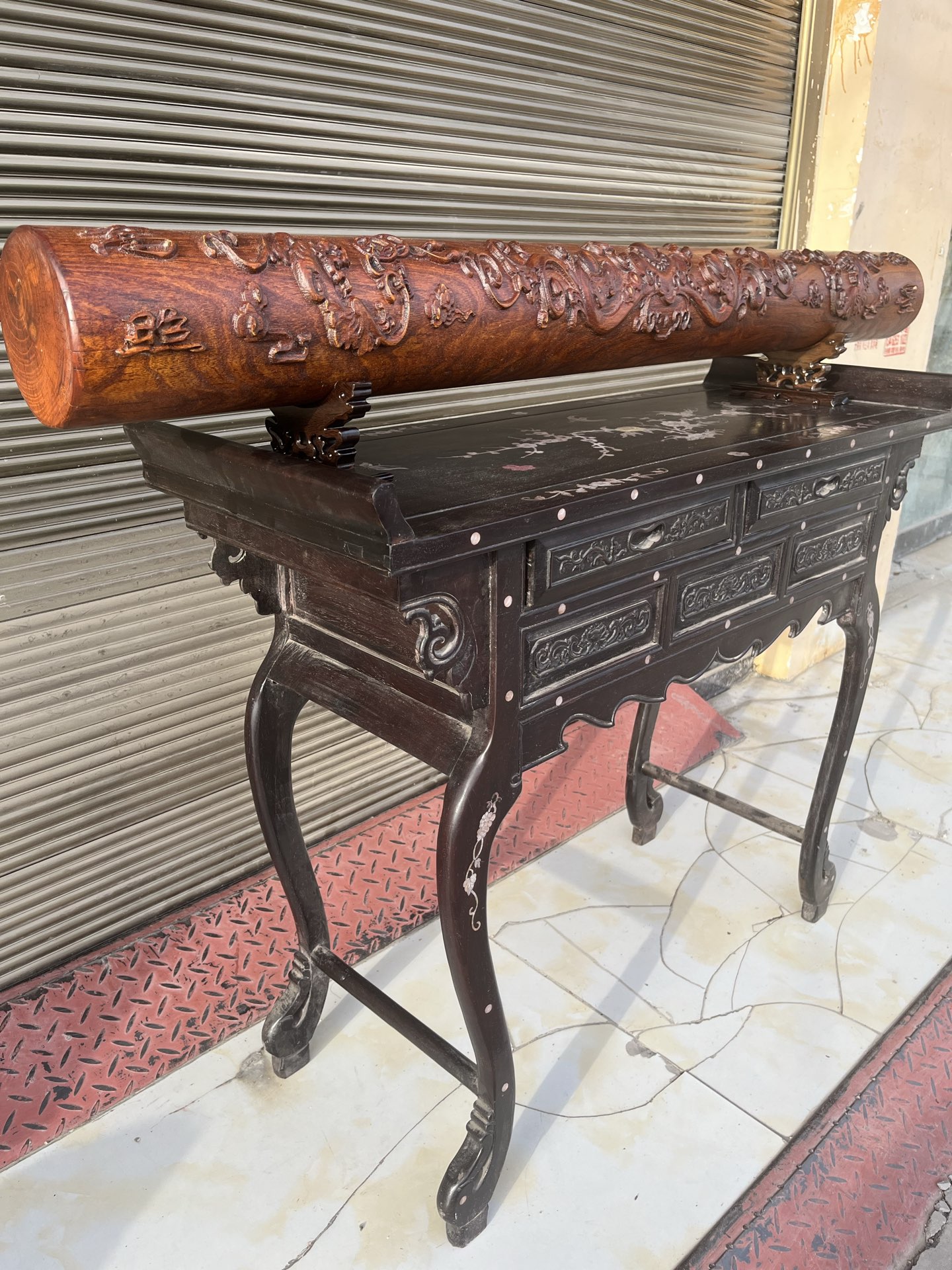 Qing Dynasty Rosewood covered with Venus ox hair pattern smooth polishing colored shell case