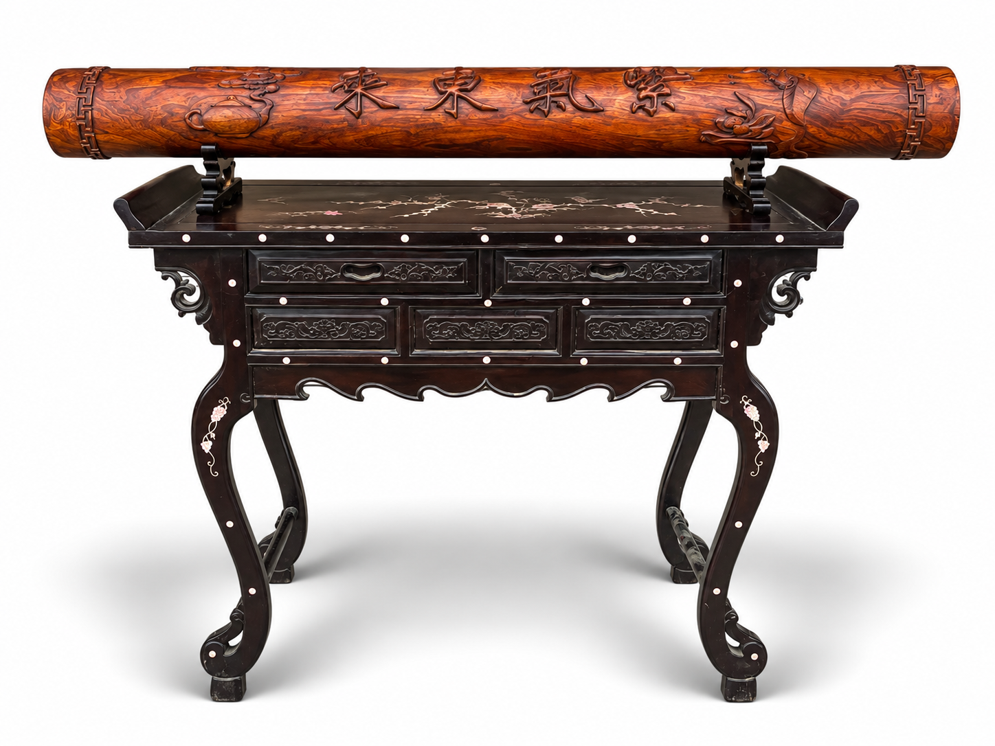 Qing Dynasty Rosewood covered with Venus ox hair pattern smooth polishing colored shell case