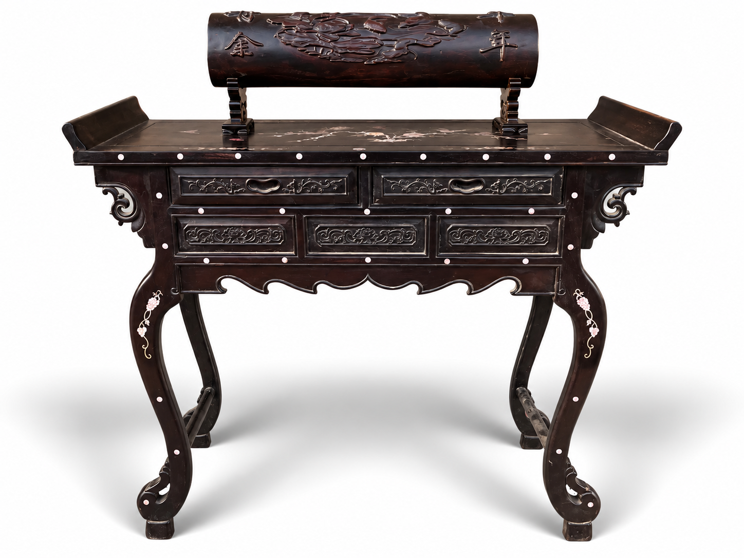 Qing Dynasty Rosewood covered with Venus ox hair pattern smooth polishing colored shell case