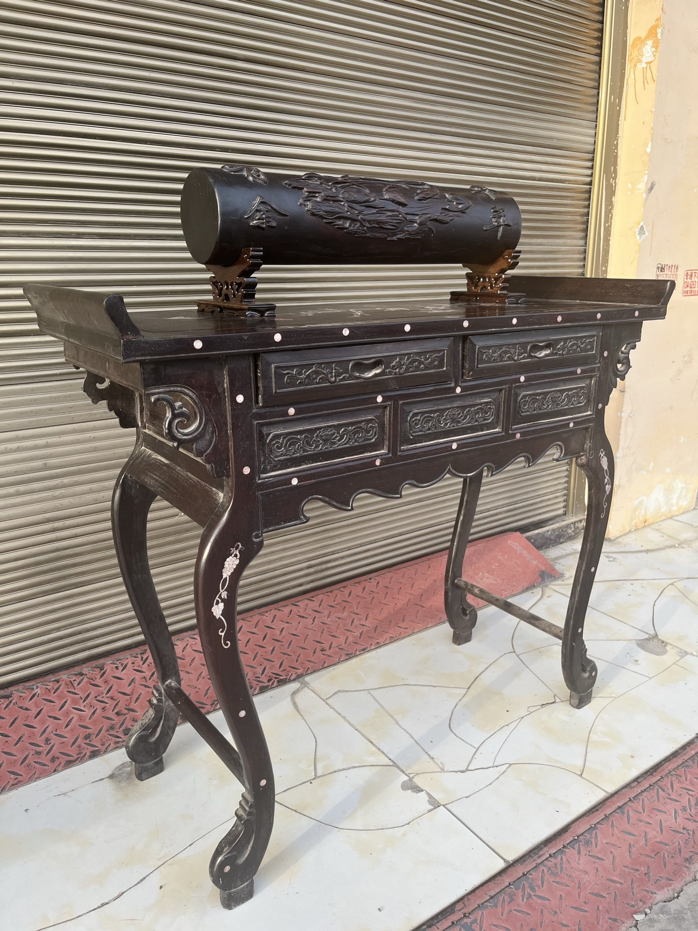 Qing Dynasty Rosewood covered with Venus ox hair pattern smooth polishing colored shell case