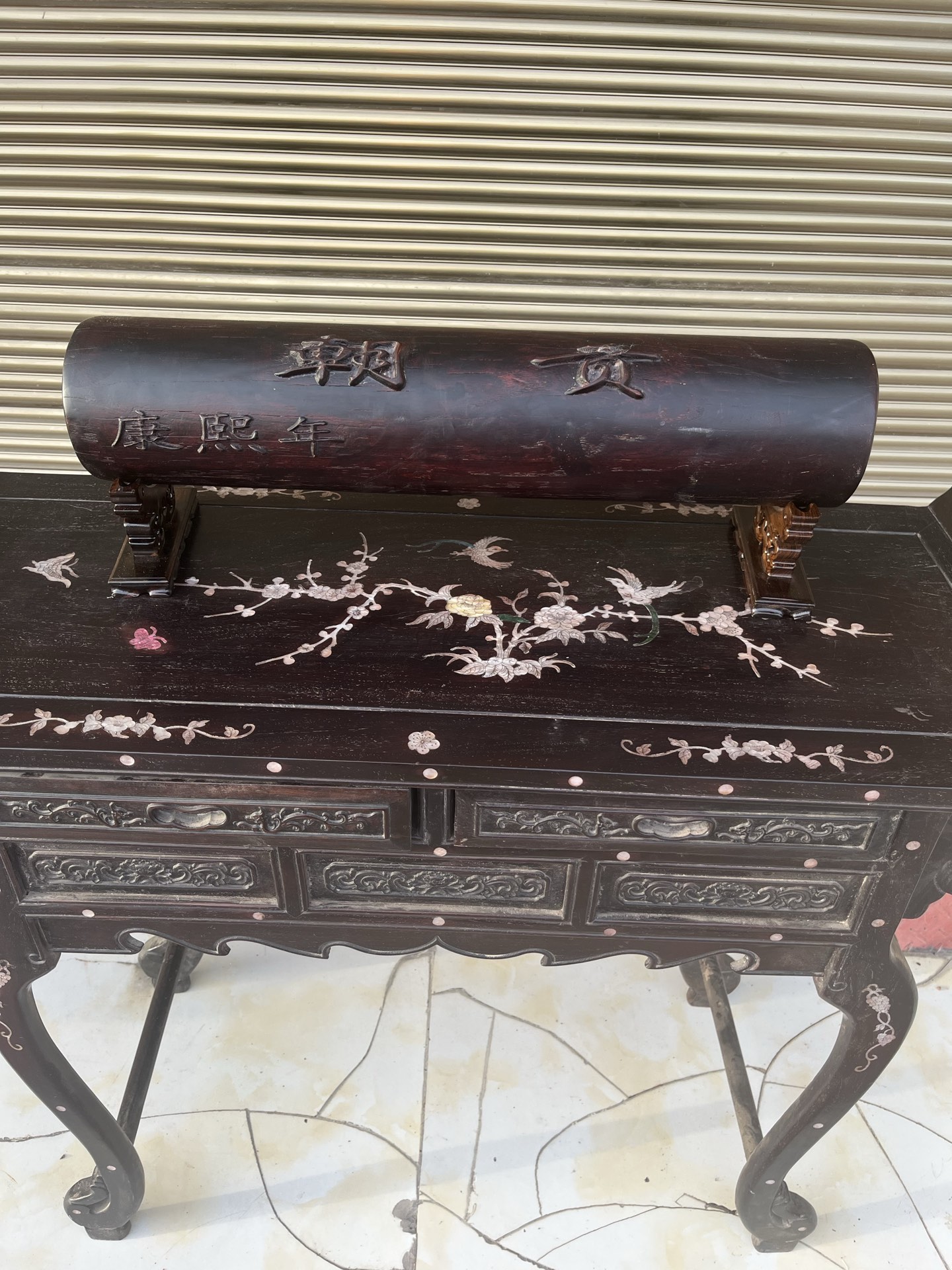 Qing Dynasty Rosewood covered with Venus ox hair pattern smooth polishing colored shell case