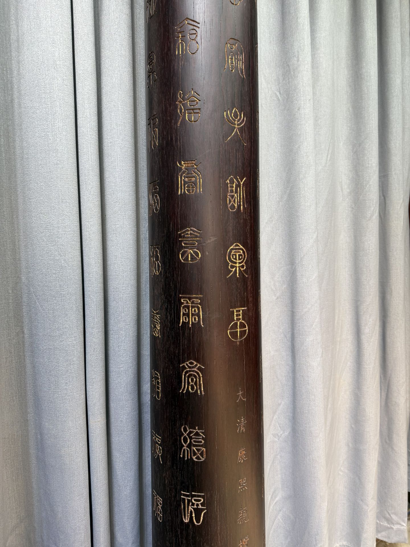 Qing Dynasty Sandalwood clouds and gold-painted hundred blessing pair pillars