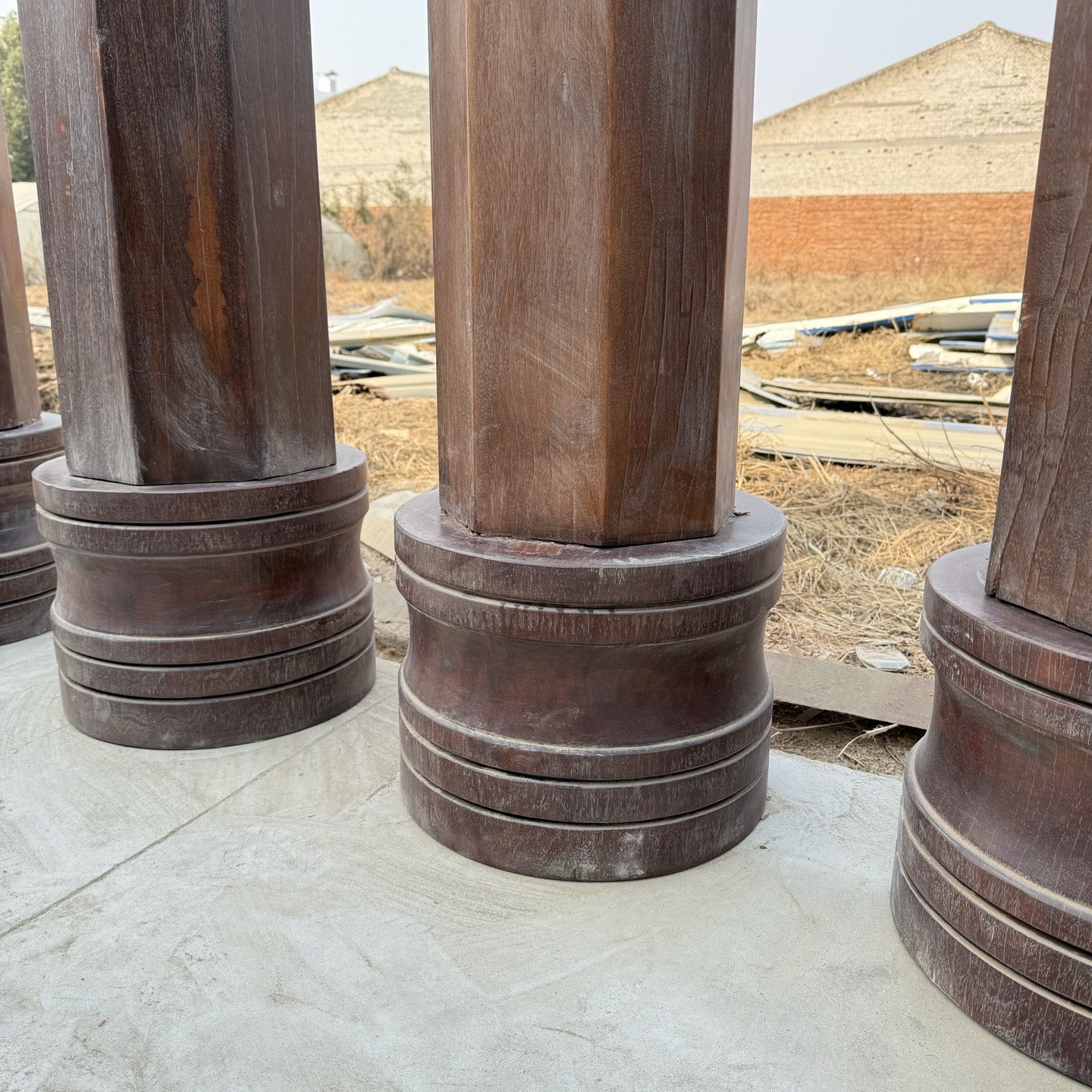 Qing Dynasty Rosewood octagonal hand-carved Manchu and Chinese characters pillars