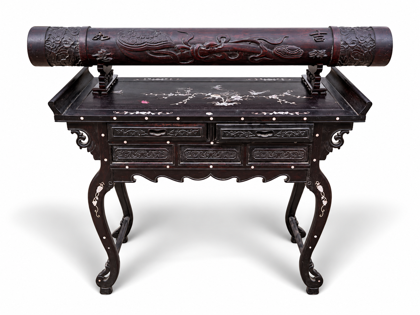 Qing Dynasty Rosewood covered with Venus ox hair pattern smooth polishing colored shell case