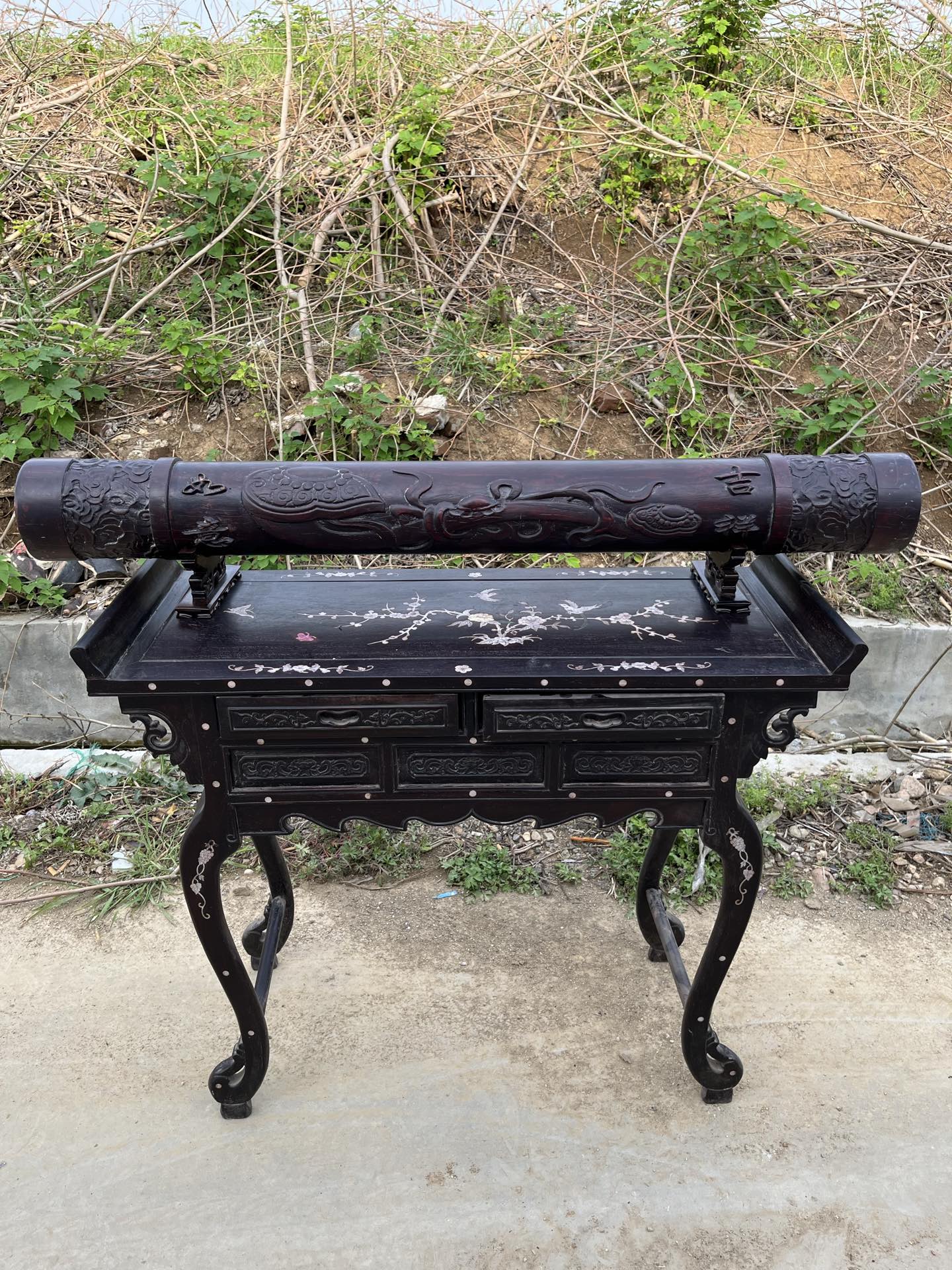 Qing Dynasty Rosewood covered with Venus ox hair pattern smooth polishing colored shell case