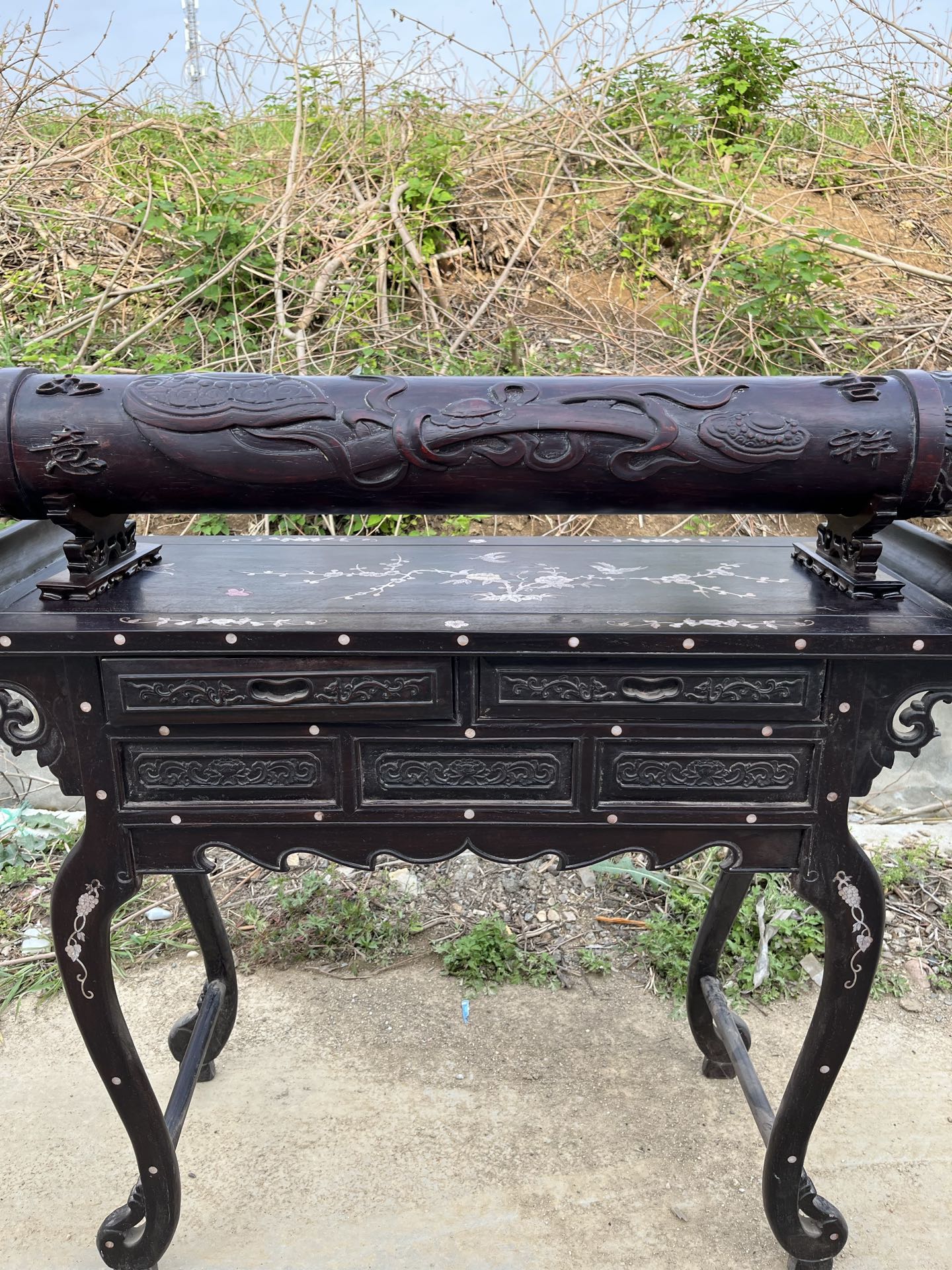 Qing Dynasty Rosewood covered with Venus ox hair pattern smooth polishing colored shell case
