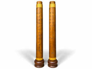 Qing Dynasty Rosewood gold-painted clouds and hundred blessing Pair pillars