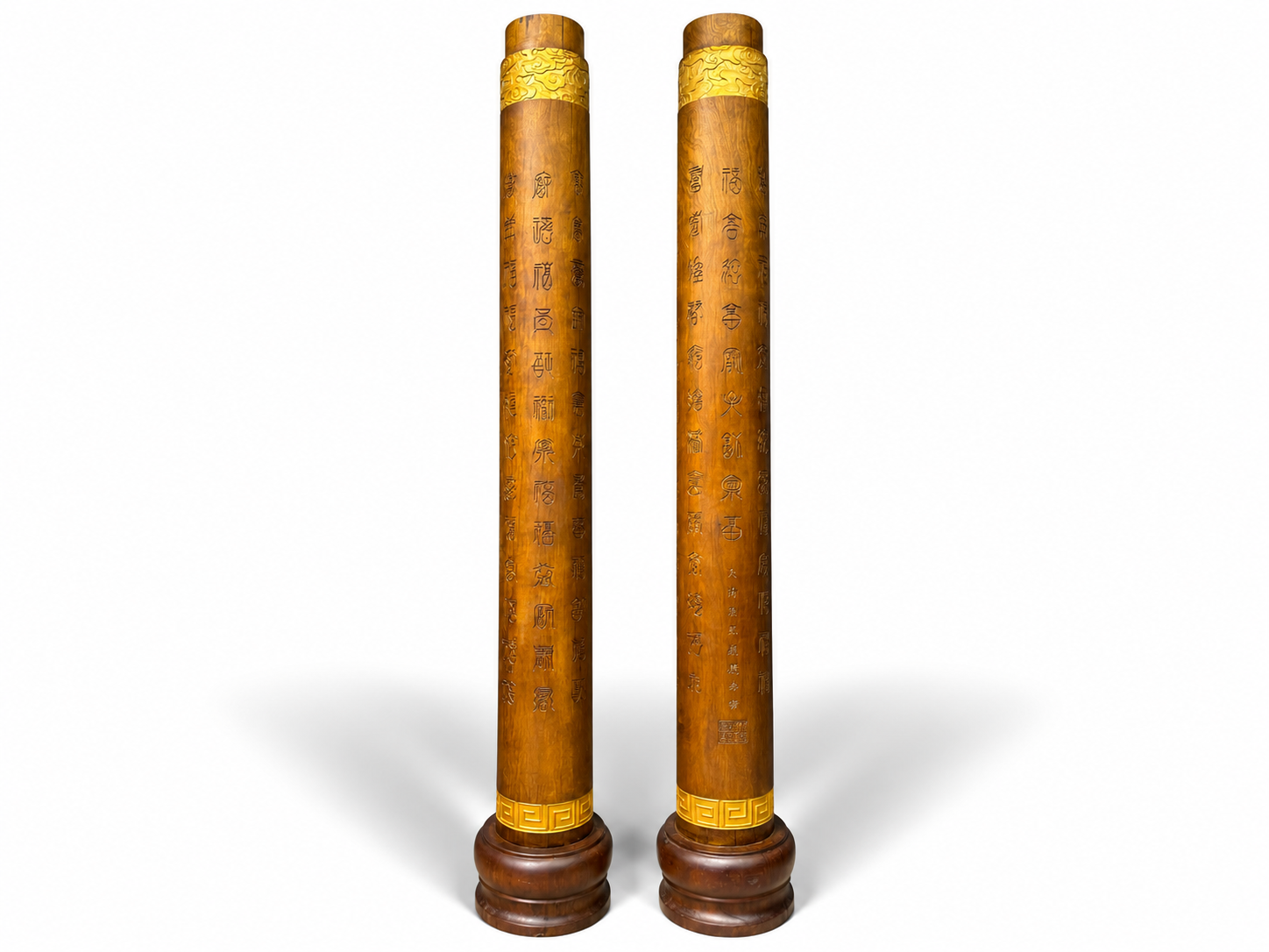 Qing Dynasty Rosewood gold-painted clouds and hundred blessing Pair pillars
