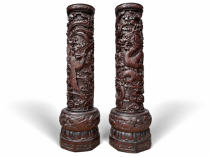 Qing Dynasty Rosewood carving dragon and phoenix pattern Feng Shui pillar