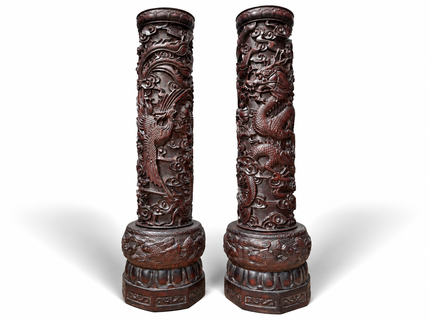 Qing Dynasty Rosewood carving dragon and phoenix pattern Feng Shui pillar