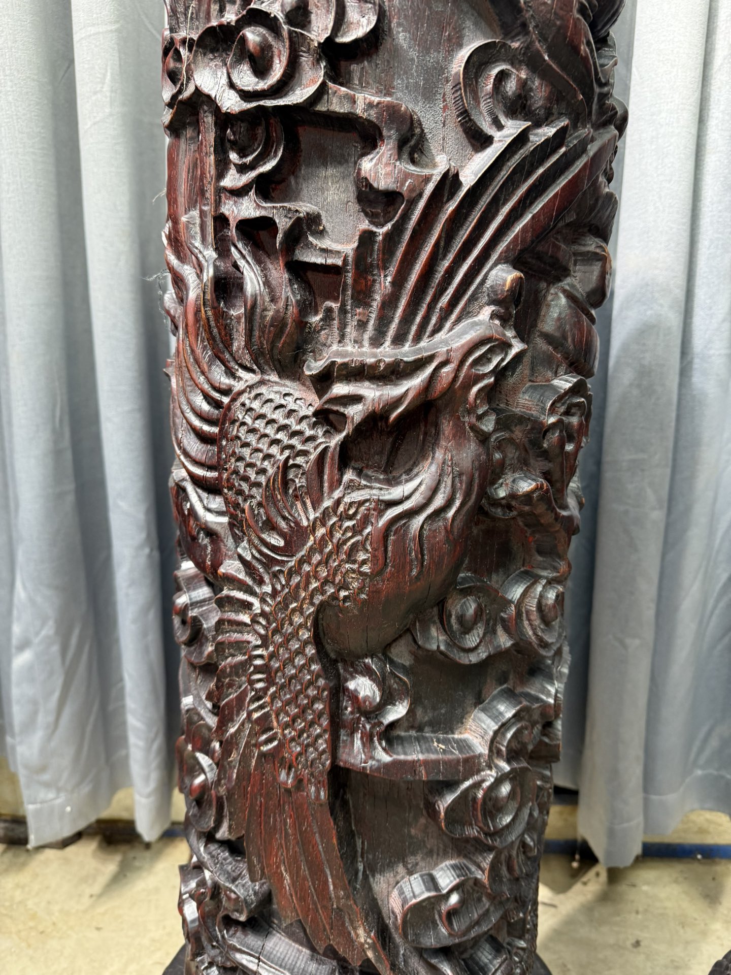 Qing Dynasty Rosewood carving dragon and phoenix pattern Feng Shui pillar