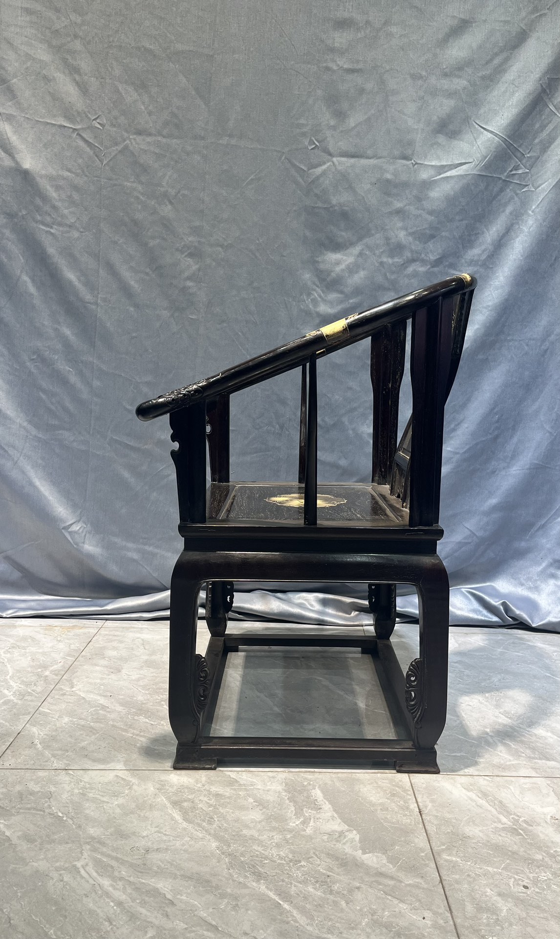 Qing Dynasty Sandalwood hand-carved clad copper Three-piece Chair and Tables set