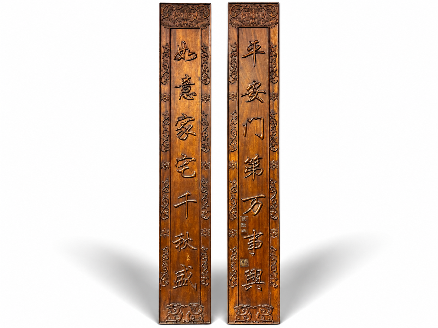 Qing Dynasty Rosewood fully carved relief couplets single-board