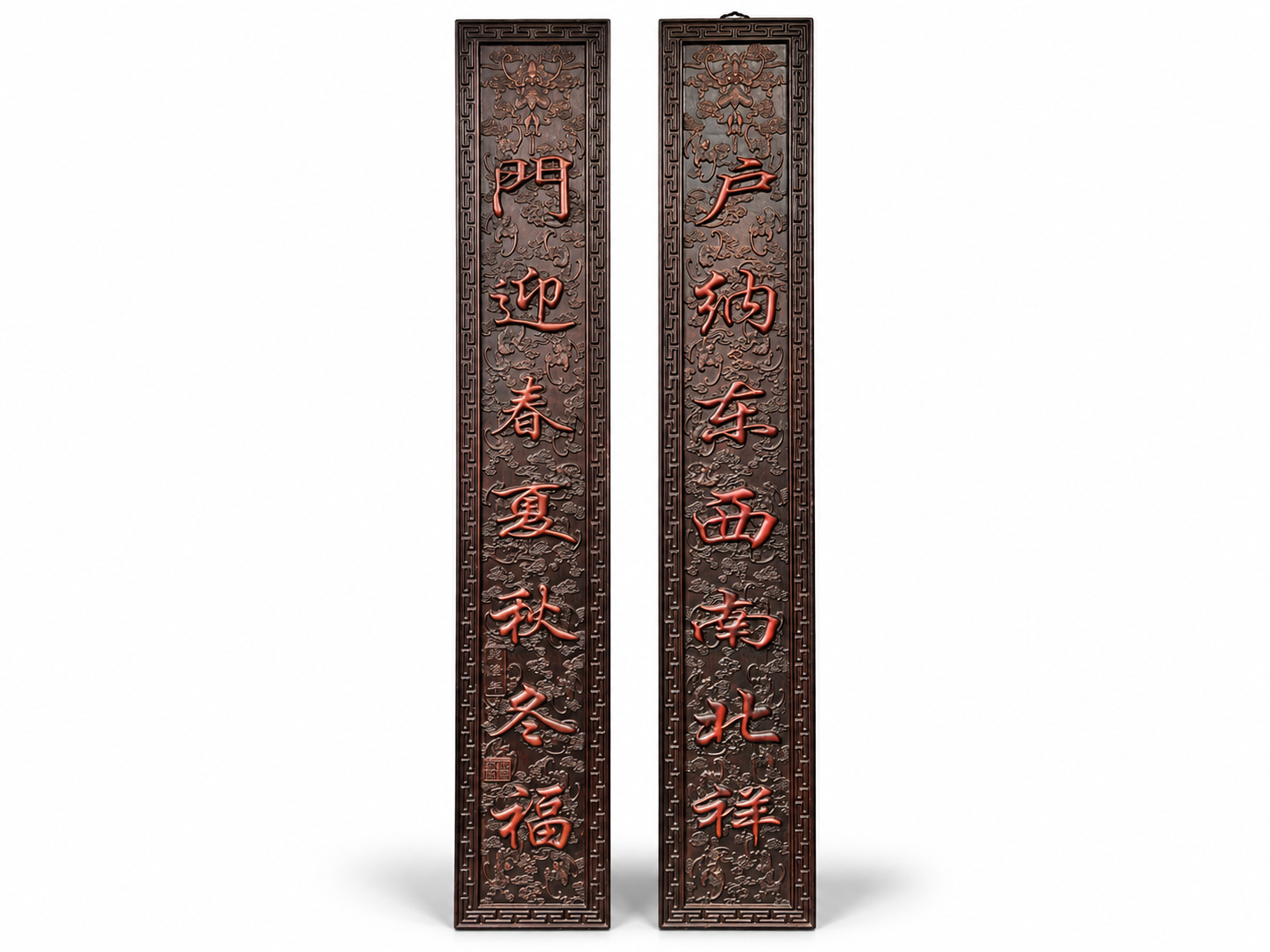 Qing Dynasty Rosewood fully carved relief couplets single-board