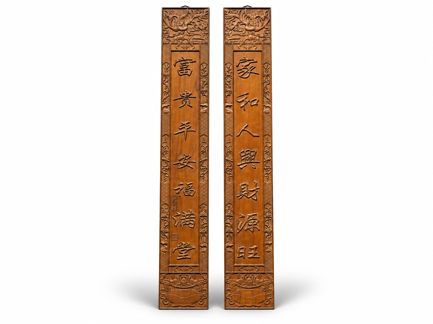 Qing Dynasty Rosewood fully carved relief couplets single-board