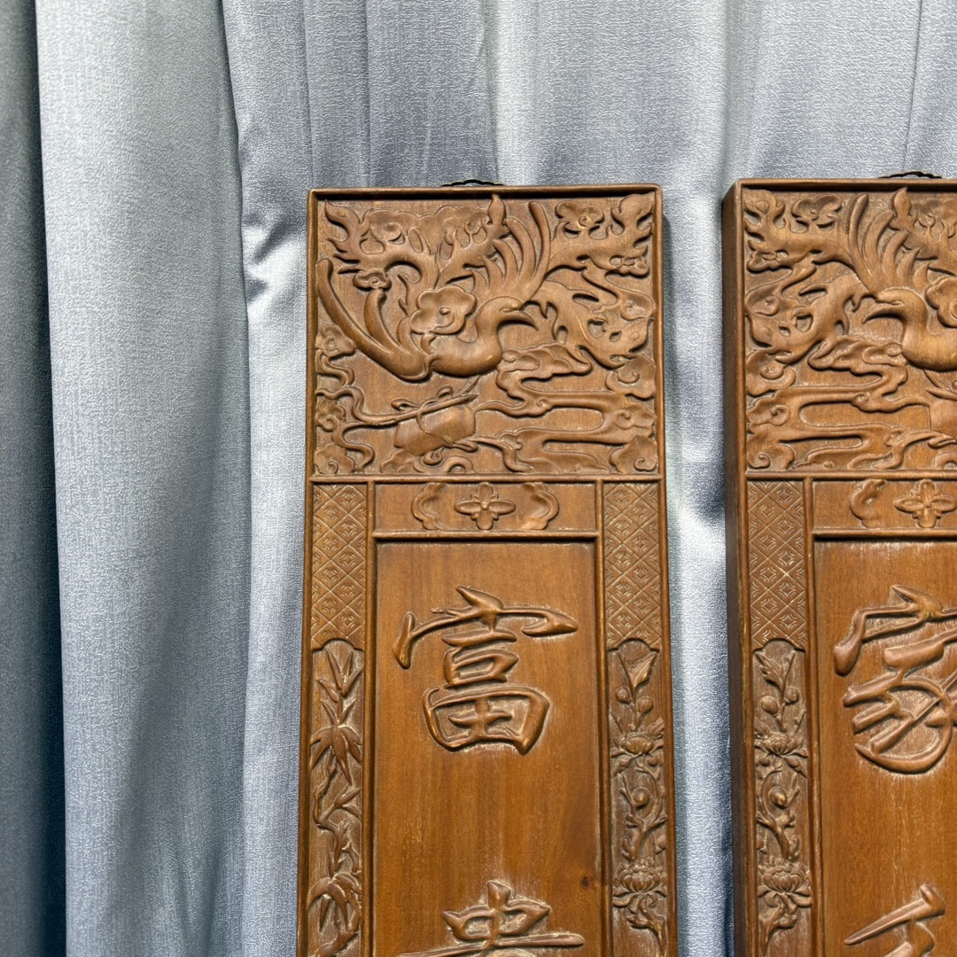 Qing Dynasty Rosewood fully carved relief couplets single-board