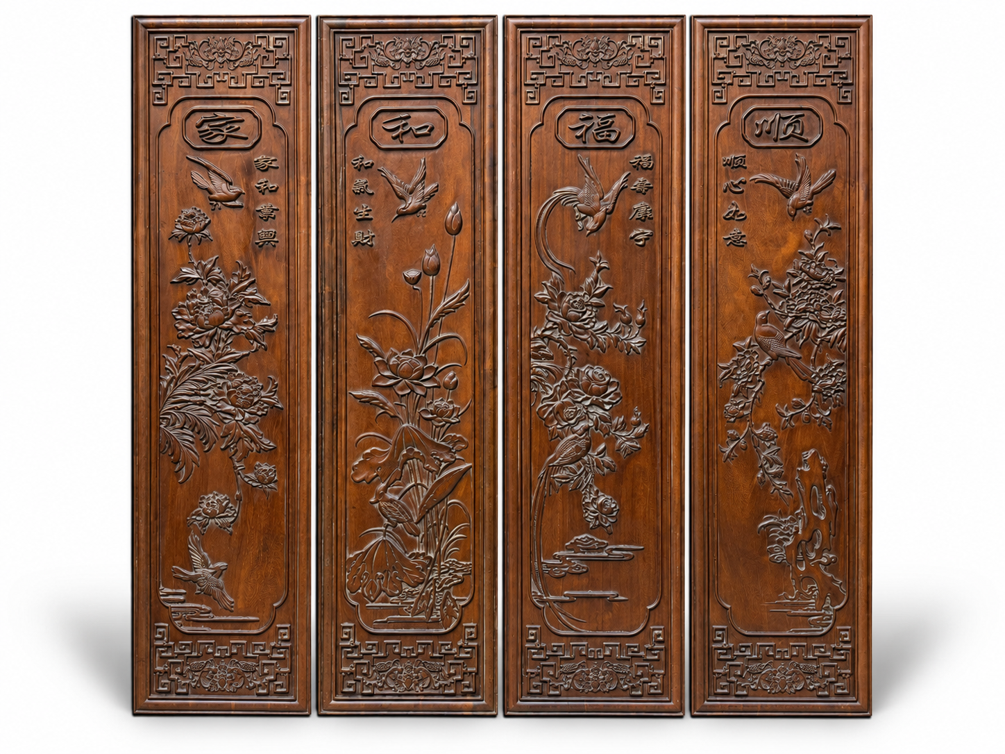 Qing Dynasty Rosewood carving Flower and Birds pattern Single-board four screens