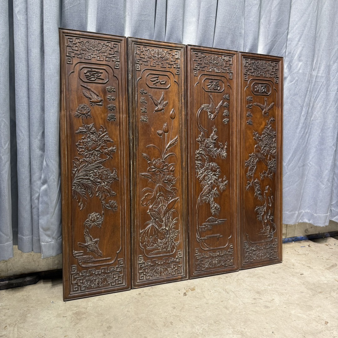 Qing Dynasty Rosewood carving Flower and Birds pattern Single-board four screens