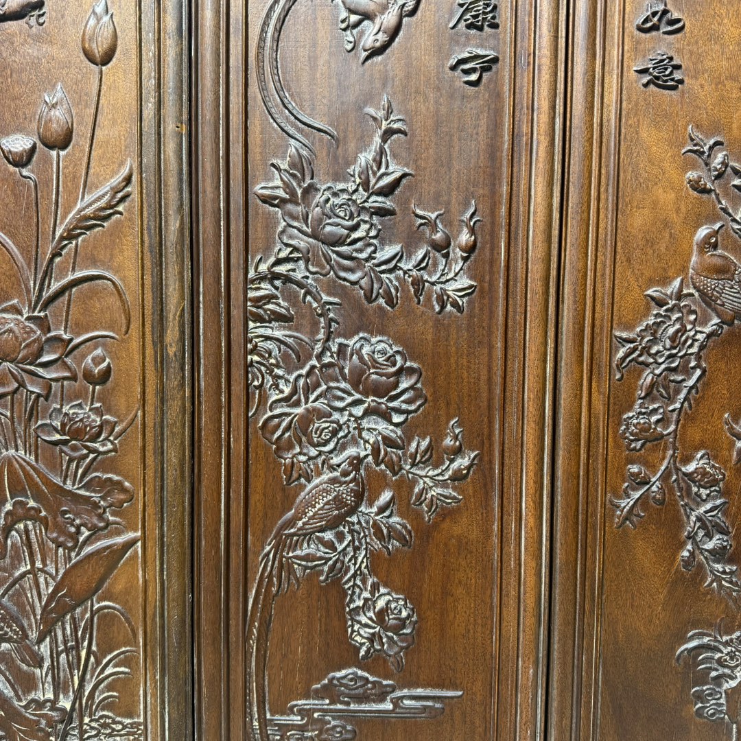 Qing Dynasty Rosewood carving Flower and Birds pattern Single-board four screens