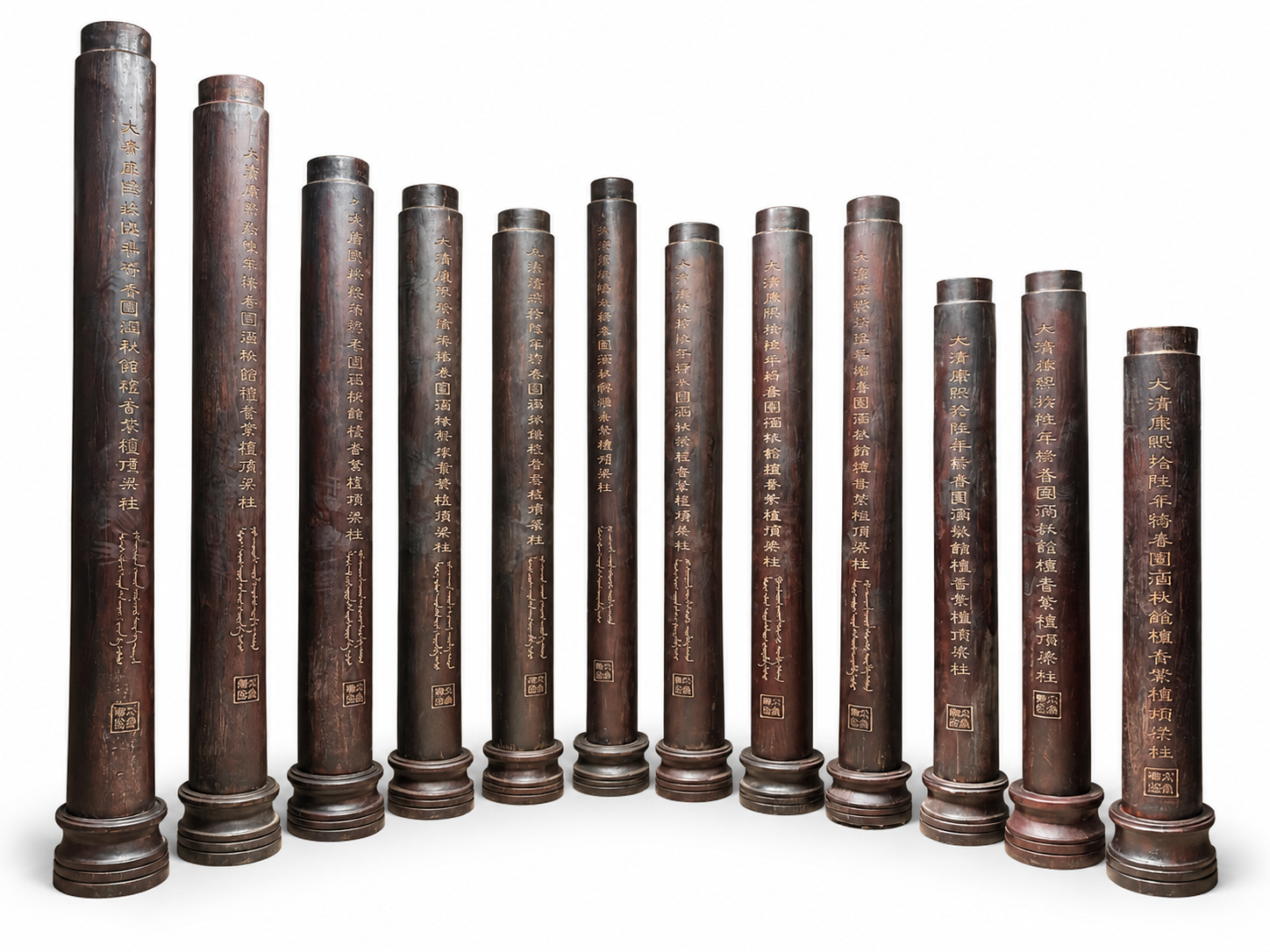 Qing Dynasty Red Sandalwood hand-engraved Chinese characters ceiling pillars