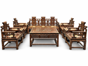 Qing Dynasty Huanghuali wood inlaid high-quality scroll Ten-piece sofa set Tables and Chari