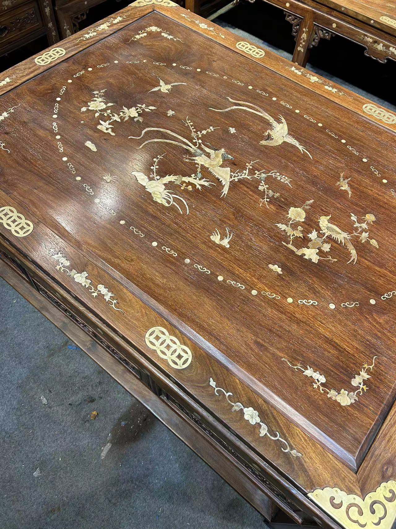 Qing Dynasty Huanghuali wood inlaid high-quality scroll Ten-piece sofa set Tables and Chari