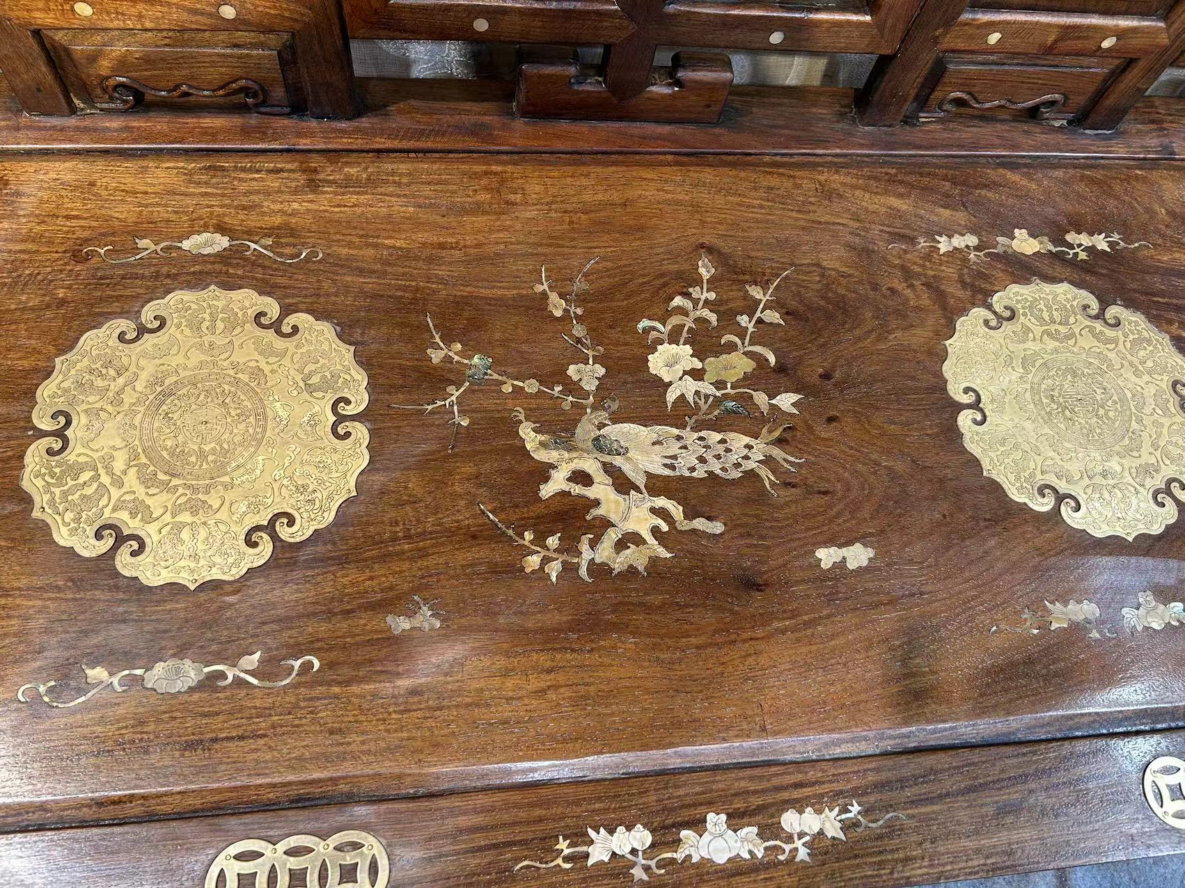 Qing Dynasty Huanghuali wood inlaid high-quality scroll Ten-piece sofa set Tables and Chari