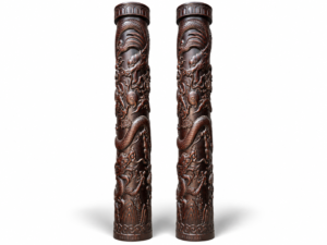 Qing Dynasty Sandalwood dragon roof beams pattern carvings pair high-relief pillars