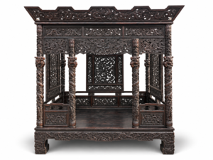 Qing Dynasty Red Sandalwood traditional mortise-and-tenon structure eight-step dragon pattern bed