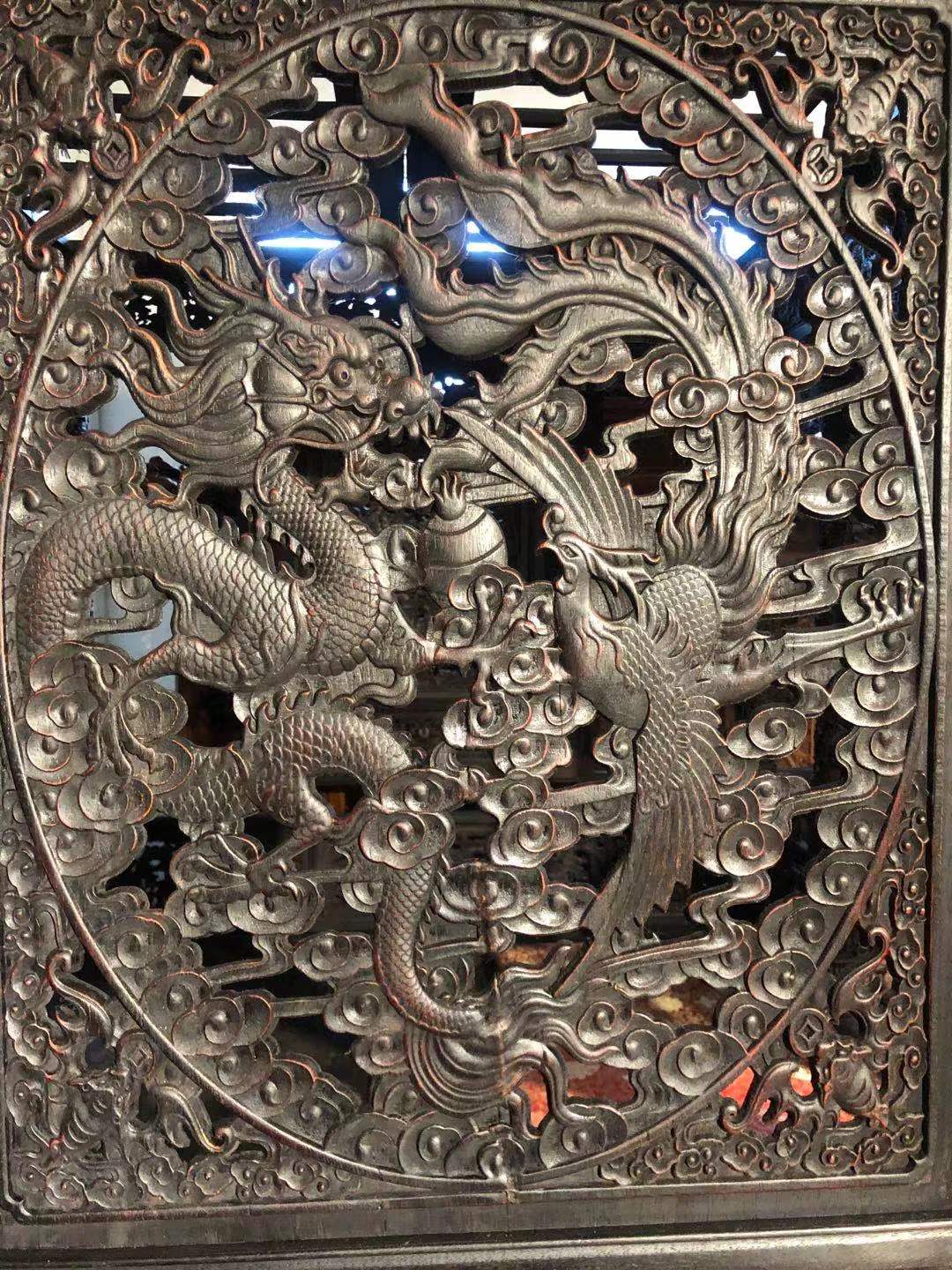 Qing Dynasty Red Sandalwood traditional mortise-and-tenon structure eight-step dragon pattern bed