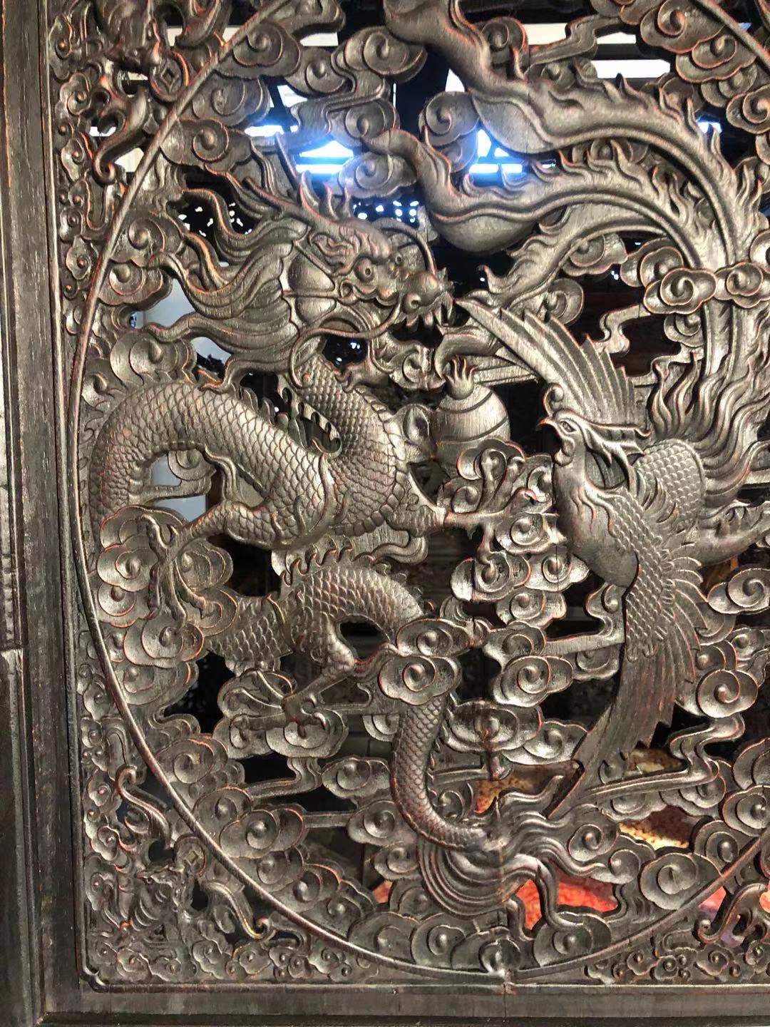 Qing Dynasty Red Sandalwood traditional mortise-and-tenon structure eight-step dragon pattern bed