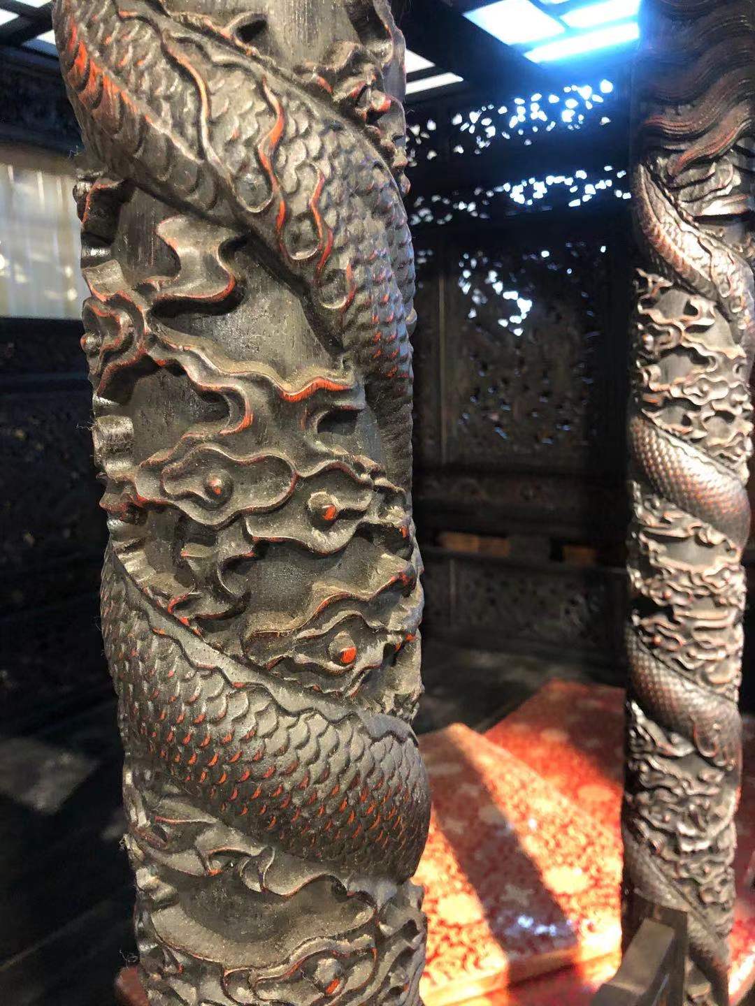 Qing Dynasty Red Sandalwood traditional mortise-and-tenon structure eight-step dragon pattern bed
