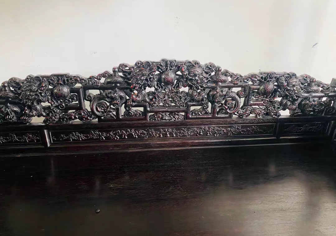 Qing Dynasty Red Sandalwood traditional mortise-and-tenon structure eight-step dragon pattern bed