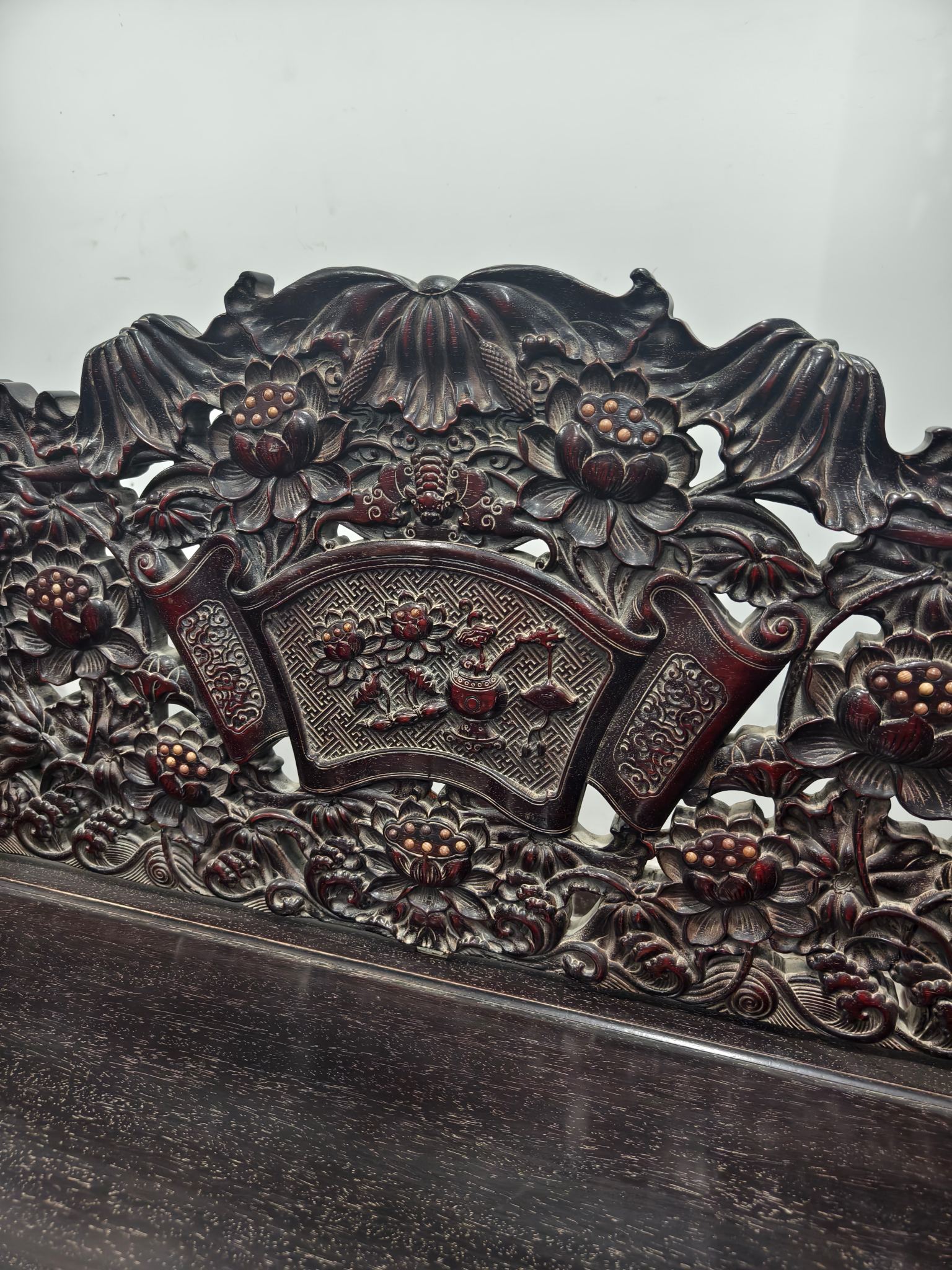 Qing Dynasty Rosewood curved hand Flower lotus pattern Ten-piece set Tables and Chair