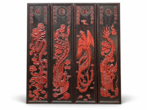 Qing Dynasty Rosewood carvings of dragons and phoenixes showing four screens